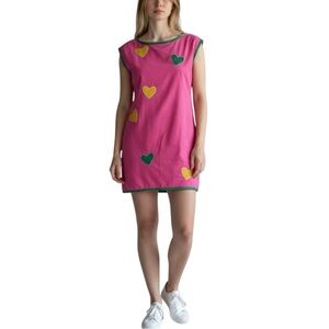 NWT Handmade by Erika Cotton Pink Heart Mini Dress Size S